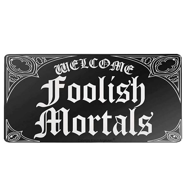 Angeloken Retro Metal Sign Vintage Welcome Foolish Mortals Sign for Plaque Poster Cafe Wall Art Sign Gift 12 X 6 INCH