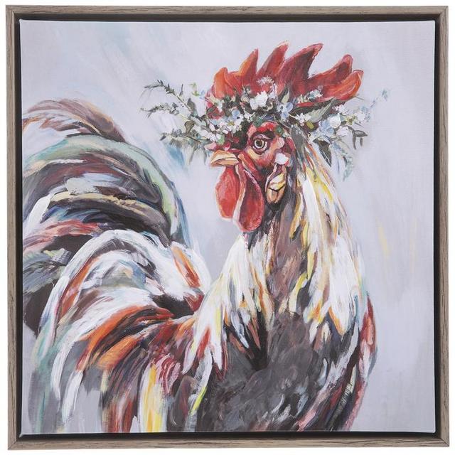 Rooster With Flower Crown Canvas Wall Decor