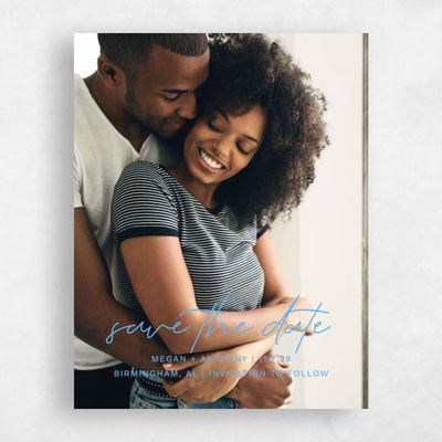 Blue Typography Wedding Save the Date - Bow Bridge Portrait