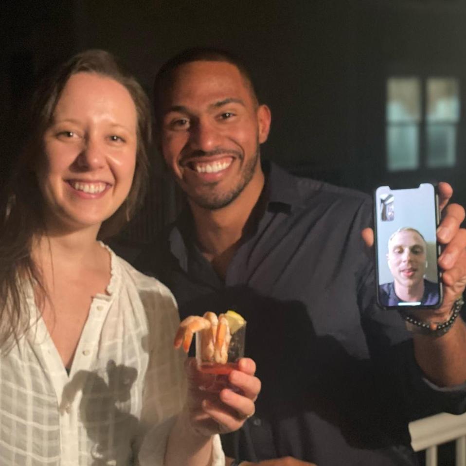 While Doug's Best Man, Niko, couldn't physically attend our Engagement Party, that didn't stop us from getting him in the shot with his beautiful wife, Sara.