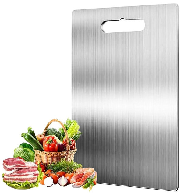 Generic Titanium Cutting Board, Stainless Steel Food Grade Cutting Board, Titanium Cutting Board for Kitchen, 14 * 10 Inch, Meat, Fruit, Vegetable Cutting Boards, Medium, Silver