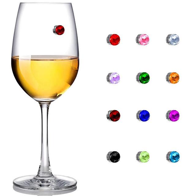 12 Pieces Colorful Crystal Magnetic Drink Markers Wine Glass Charm for Wine Glass Champagne Flutes Cocktails, Martinis (12)