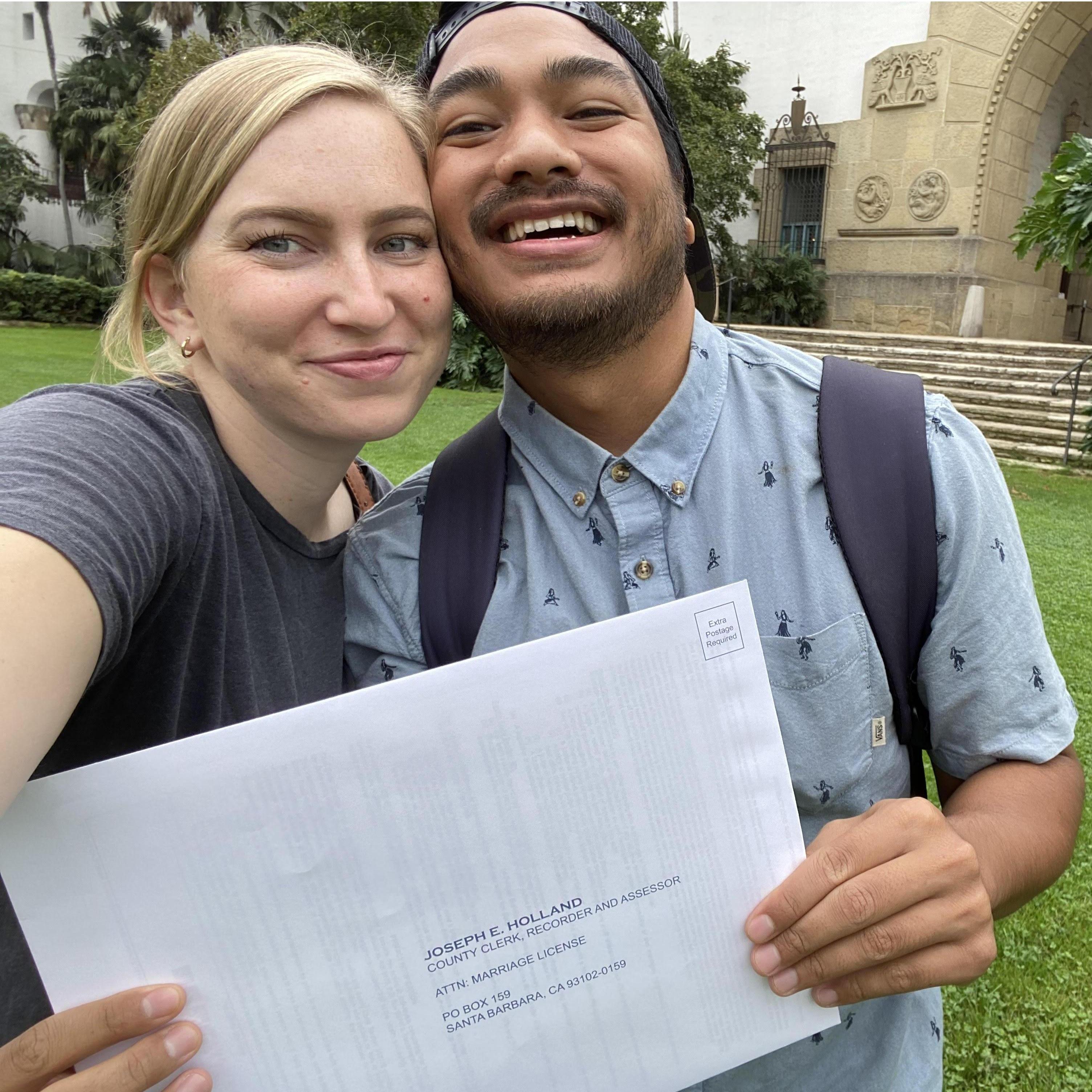 Picking up our marriage license in Santa Barbara! — October 22, 2020
