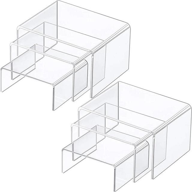 Chuangdi 2 Sets Clear Acrylic Display Risers, Jewelry Display Riser Shelf Showcase Fixtures (Medium Set, Clear)