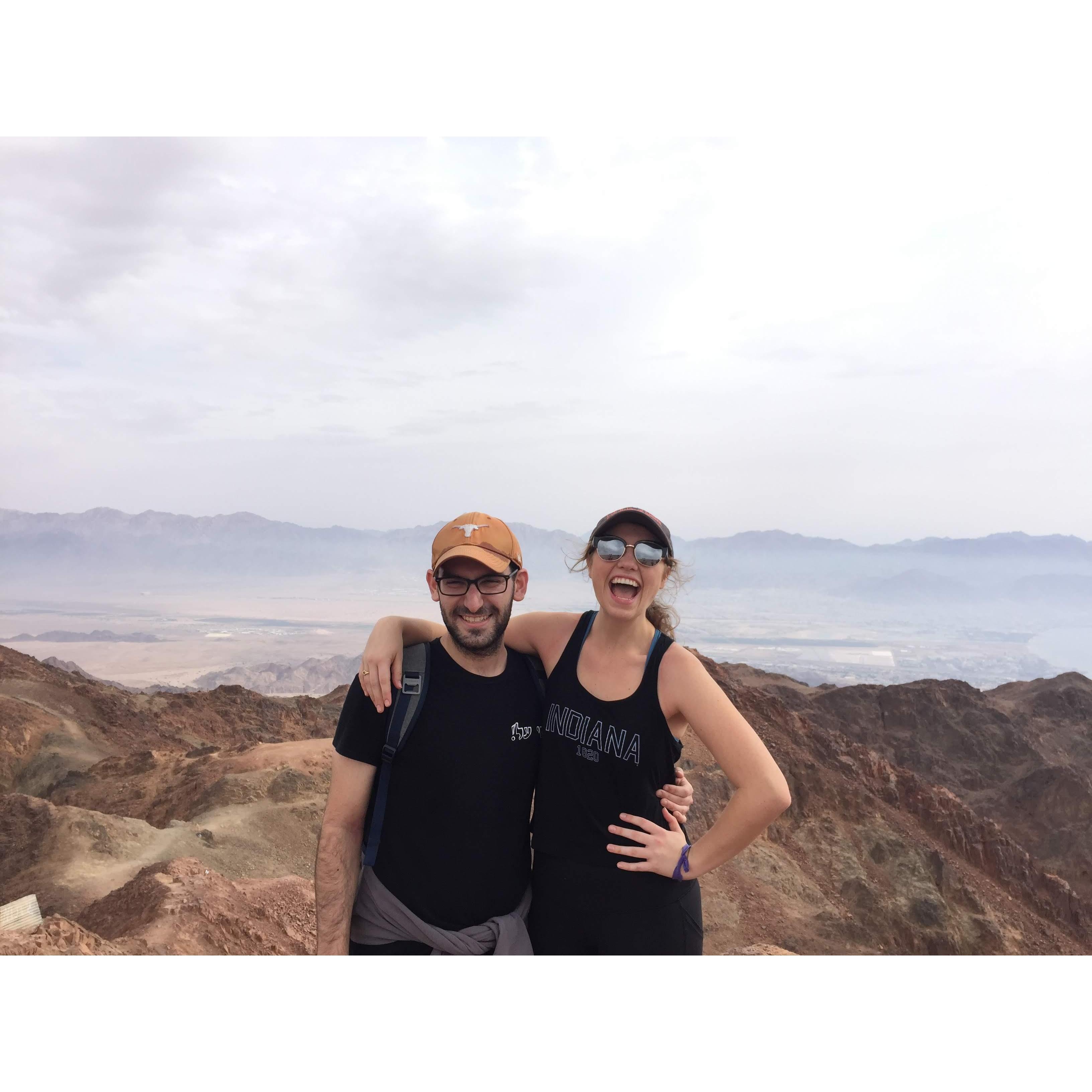 Agnes and Edon at the top of Har Shlomo, Eilat, Israel, November 22, 2018