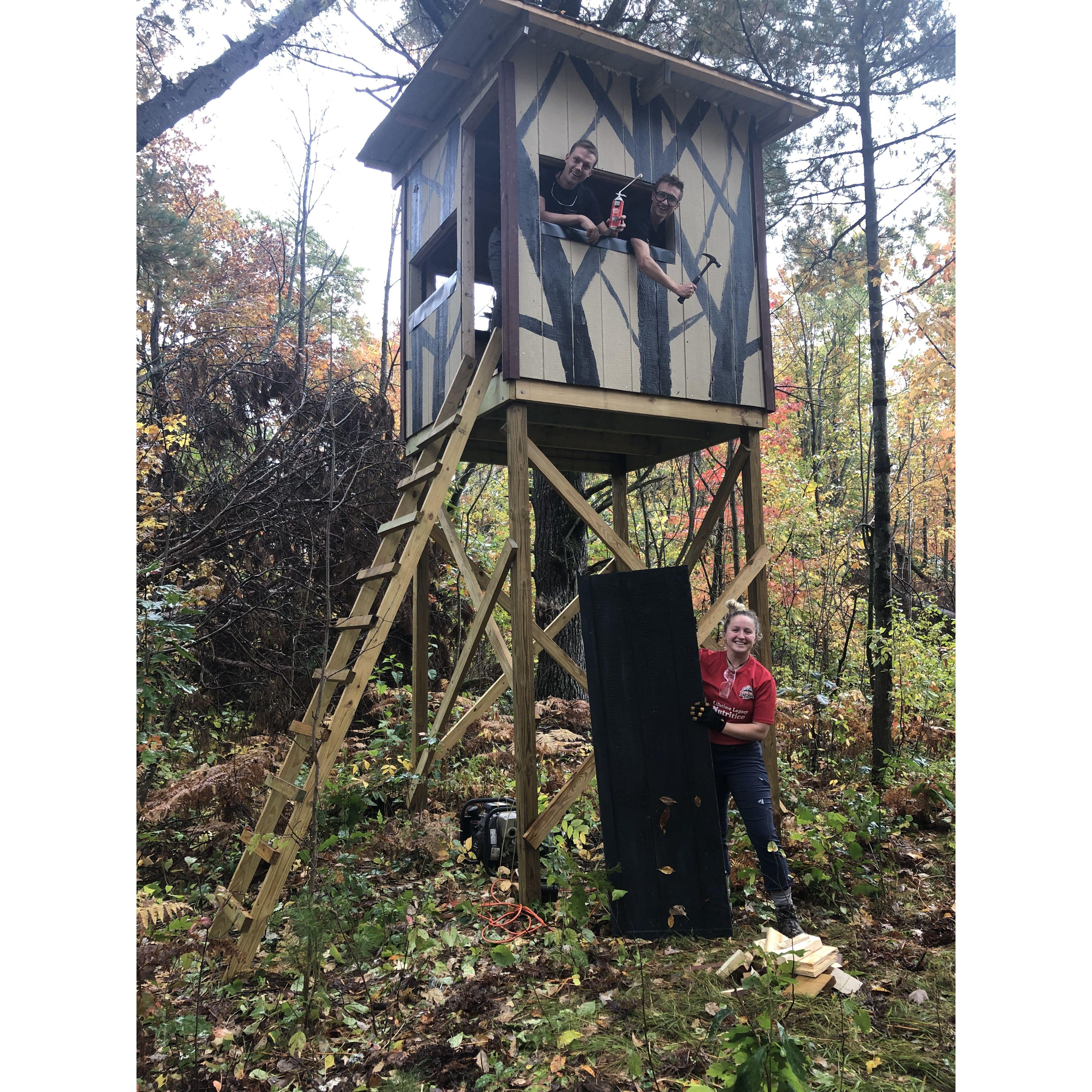 Putting together the one of many deer stands at the 80!