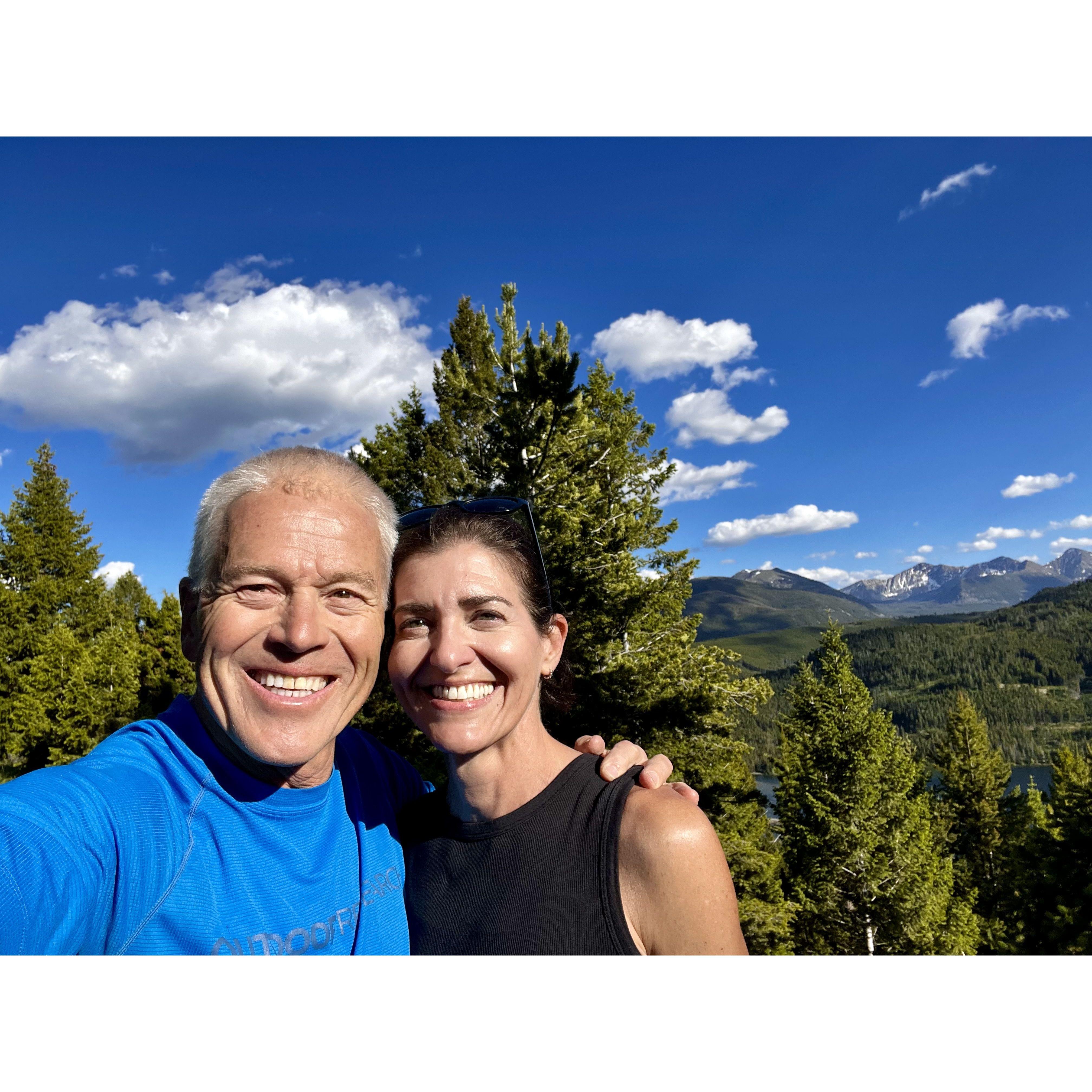 Hiking in Phillipsburg with the Pintlers in the background.