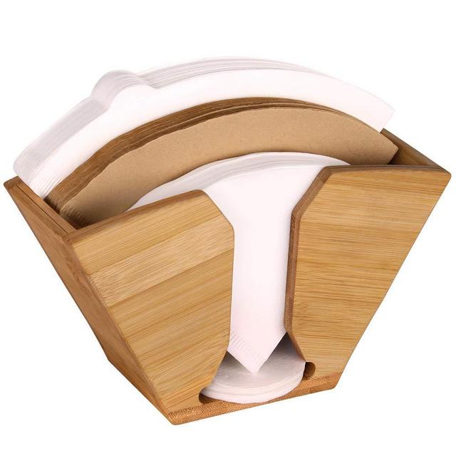Unibene Bamboo Coffee Filter Holder, Coffee Paper Storage Container Dispenser Rack Shelf for Aeropress, Chemex, Hario V60 and Melitta Cone Filters