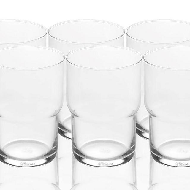 LEMONSODA Modern Iced Coffee Glasses - Set of 6 (450 mL) Stackable Crystal Clear Cups For Any Drink - Water, Coffee, Tea, Expresso or Smoothies Holds 15 Oz
