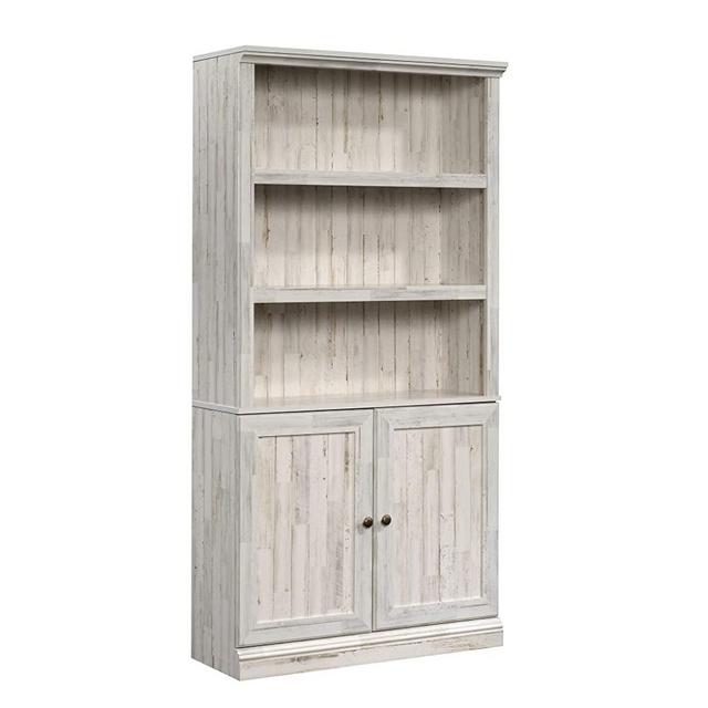 Sauder Miscellaneous Storage Bookcase with Doors, L: 35.28" x W: 13.23" x H: 69.76", White Plank Finish