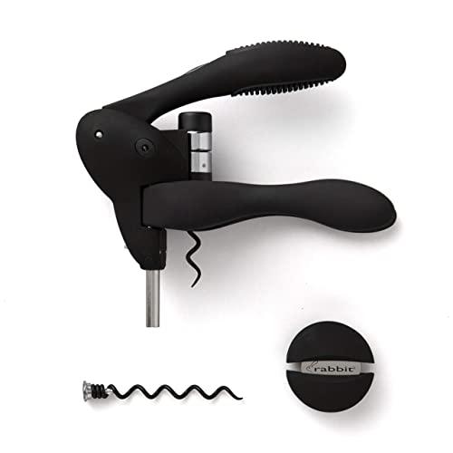 Rabbit Wine Corkscrew with Foil Cutter, Black - W6004N