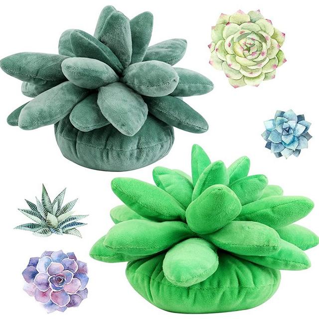 2Pcs 3D Succulents Cactus Pillow 3D Succulent Throw Pillow Cactus Plush Cute Succulents Flower Plant Shaped Cushion Baby Green Plant Throw Pillows Sofa Cushion Office Pillow Kids Toys(9.8*7.8inch)