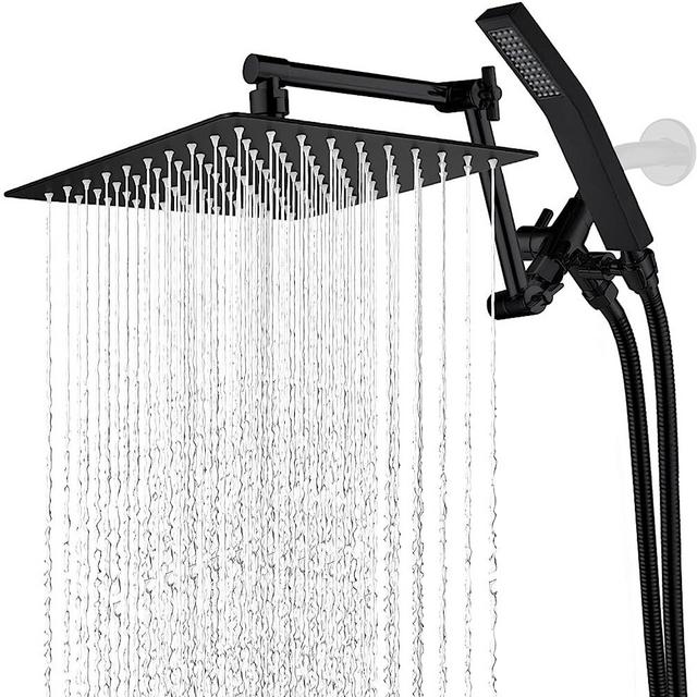 G-Promise All Metal 10 Inch Rainfall Shower Head with Handheld Spray Combo| 3 Settings Diverter|Adjustable Extension Arm with Lock Joints |71 Inches Stainless Steel Hose (matte black)