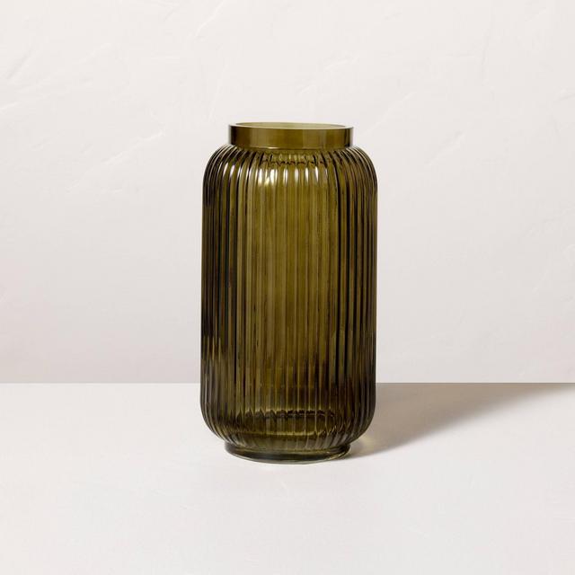 9" Ribbed Glass Jug Vase Dark Green - Hearth & Hand™ with Magnolia