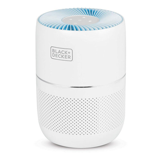 BLACK+DECKER Tabletop Air Purifier with Indicator Lights, HEPA Air Purifier for Rooms Up To 435 Sq. Ft. per 5 Air Changes, 3-Stage Filtration System, ENERGY STAR Certified, BAPT02, White