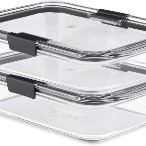 Rubbermaid Brilliance Glass Food Storage Containers, 8 Cup, Set of 2, BPA-Free, Leak-Proof, Clear