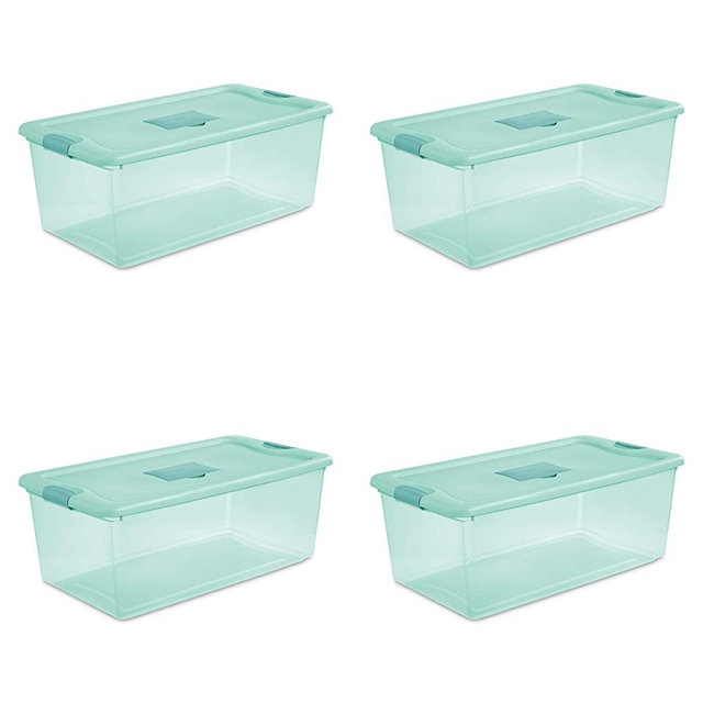 STERILITE 15097Y04 Fresh Scent Box, 106 Quart, Tint Base, Aqua Chrome Lid with Teal Splash Latches