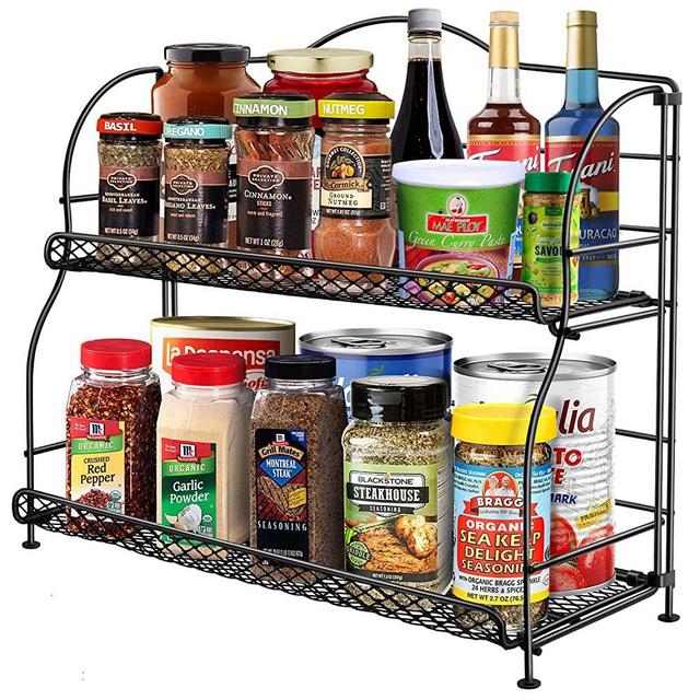 Spice Rack Organizer for Countertop, 2-Tier Spice Organizer for Kitchen, Foldable Metal Seasoning Organizer Standing Storage, Bathroom Bedroom Counter Organizer
