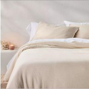 King/California King Heavyweight Linen Blend Comforter & Sham Set Natural - Casaluna™: Rayon & Cotton, Hidden Quilting, Zip Closure