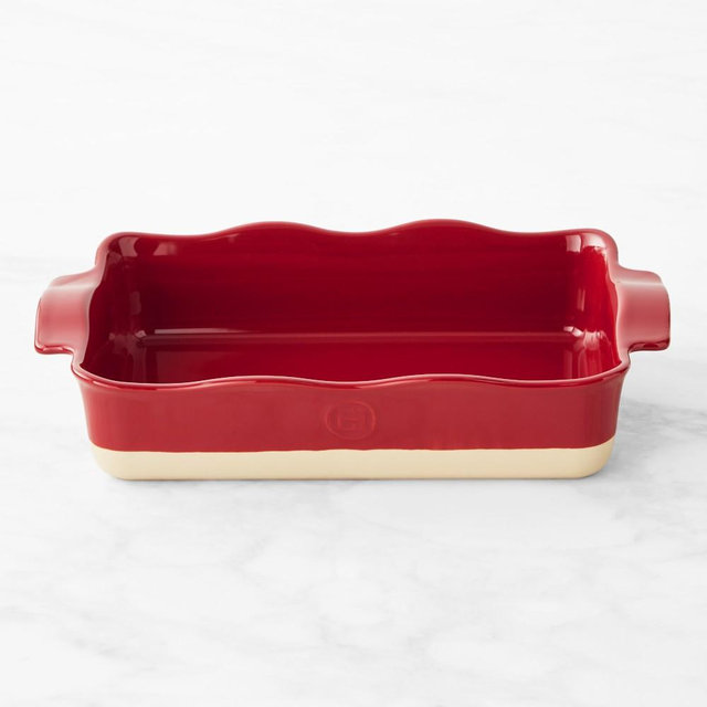 Emile Henry Ruffle Rectangular Baker, Medium, Burgundy