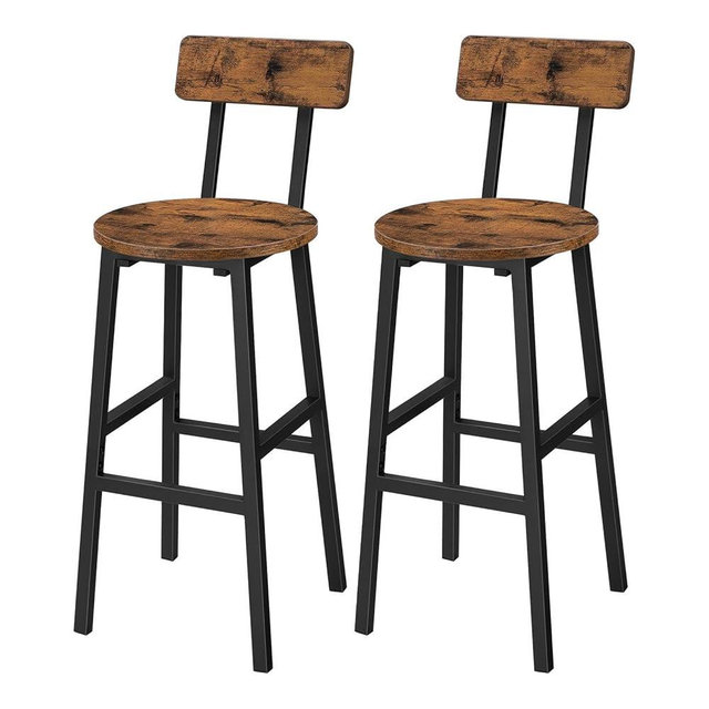 MAHANCRIS Bar Stools, Set of 2 Round Bar Chairs with Backrest and Footrest, 24.4" Bar Stools, Counter Stools with Adjustable Feet, for Kitchen, Living Room, Pub, Rustic Brown BAHR02101N1
