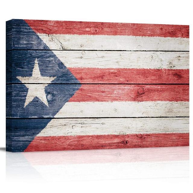 Canvas Wall Art - Puerto Rico Flag on Vintage Wood Background - Framed Canvas Home Artwork Decoration Ready to Hang - 12x16 inches Printed Paintings Artworks for Living Room Bedroom Decoration
