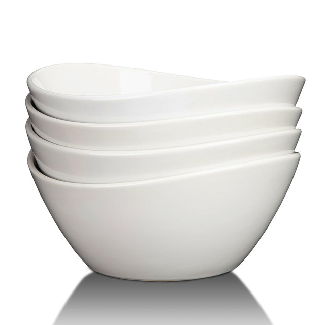 8" 42oz White Ceramic Bowl Set - Deep Soup & Salad Bowls for Kitchen, Microwave & Dishwasher Safe