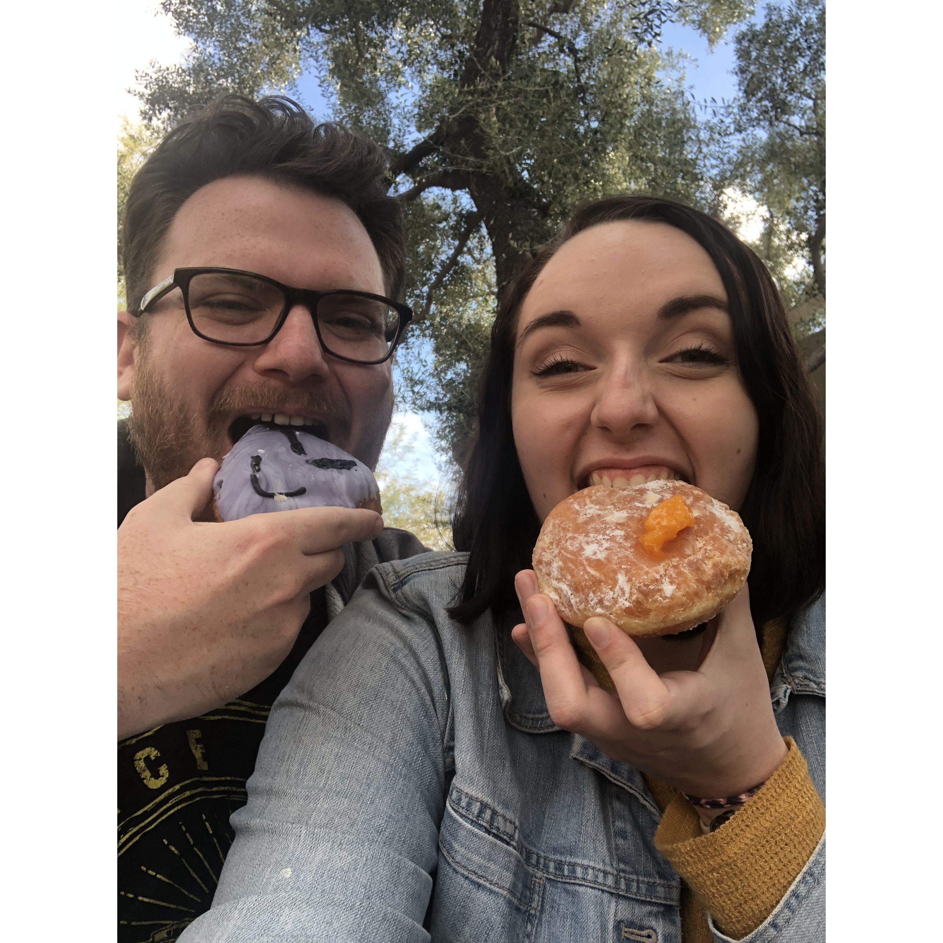 3.13.2021 Our first photo together, taken on our 3rd date! We explored Old Town Scottsdale and bought each other fancy socks (including the unworn pair Ryan saved for our wedding day!)