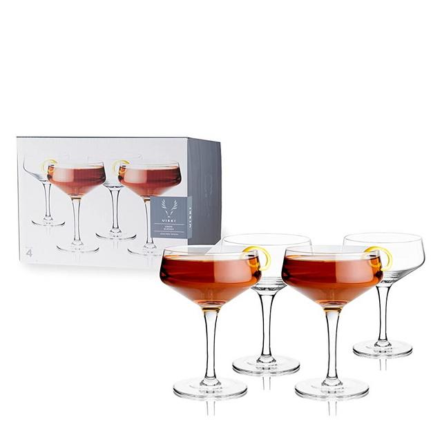 Viski Raye Angled Lead-Free Crystal, Stemmed Cocktail Glass Gift Set, 7 Ounces, Coupe-Set of 4