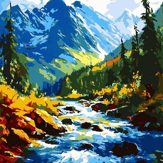 Yunnuo Paint by Numbers Kit DIY Abstract Landscape, Forest Path Digital Oil Painting, Mountain Number Panting Acrylic Paints for Home Wall Art Decor (Tree&Lake, 16 x 20 in)