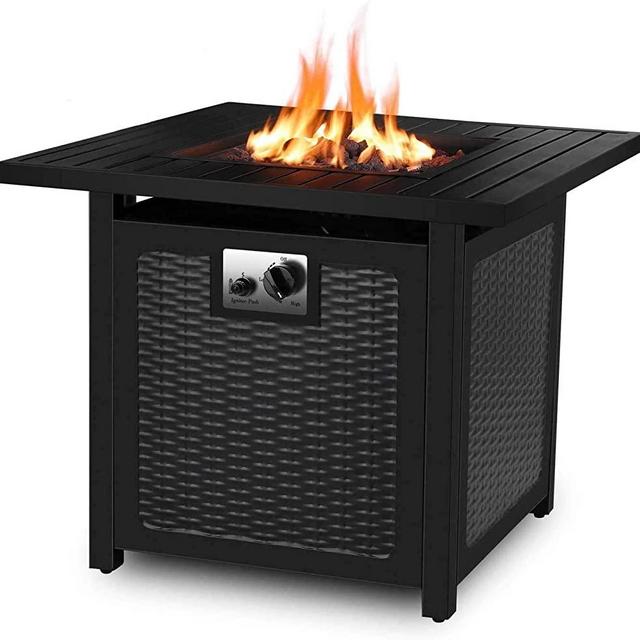 femor 30" Propane Gas Fire Pit, 50,000 BTU Auto-Ignition Fire Bowl with Waterproof Firepit Table Cover & Lava Rock, CSA Certification, Outdoor Square Fireplace for Courtyard/Balcony(Black)