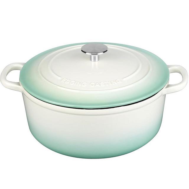 EDGING CASTING Enameled Cast Iron Dutch Oven Pot with Lid, 5.5 Quart, Round Dutch Ovens Dual Handle for Bread Baking, Bread Oven, White-Green