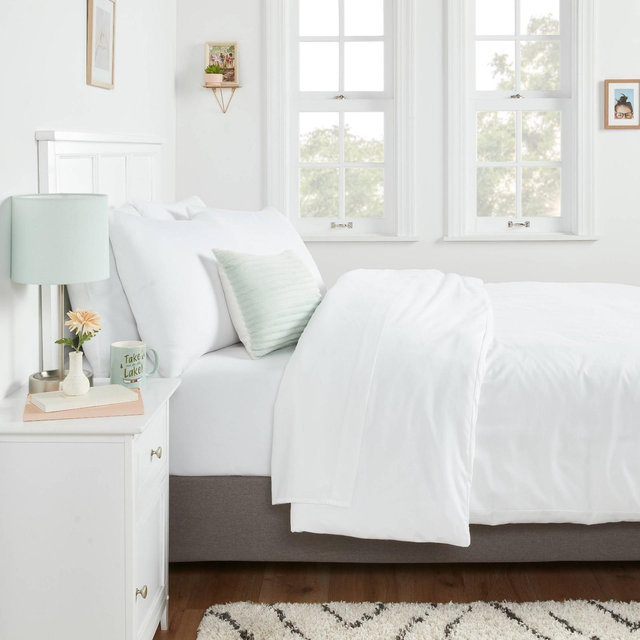 Full/Queen Cotton Blend Sateen Duvet Cover and Sham Set White - Room Essentials™: 225 Thread Count, OEKO-TEX Certified