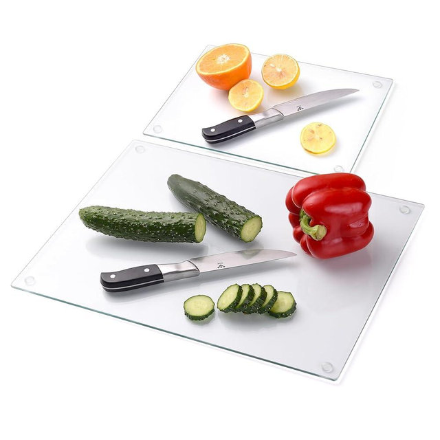 Phore Tempered Glass Cutting Board for Kitchen, Dishwasher Safe, Clear Cutting Board for Countertop, Scratch Resistant, Heat Resistant, Shatter Resistant, 16"x12" & 12"x8" 2pcs Clear