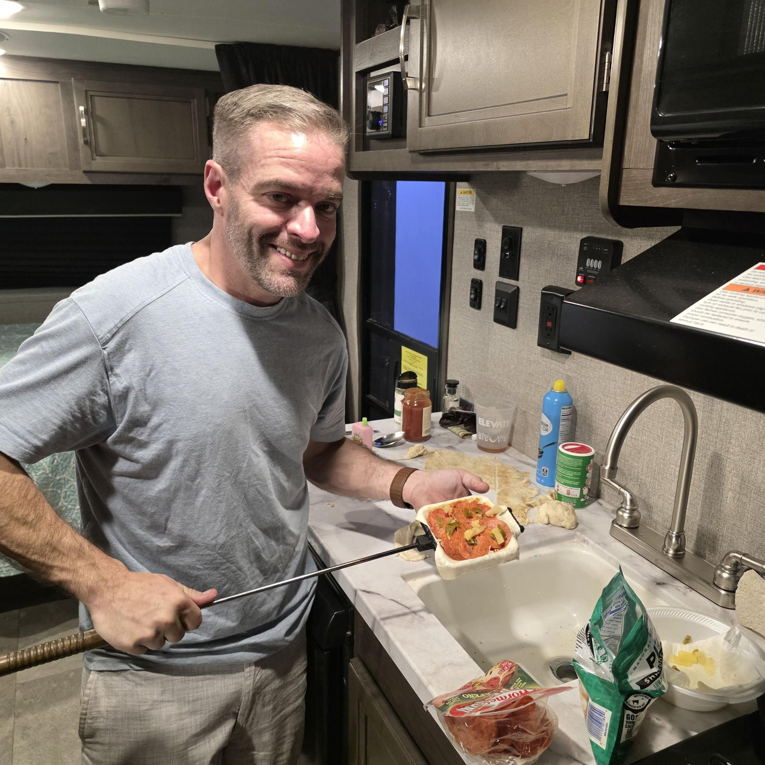 Campfire pizzas, camping in Montrose