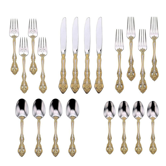 Oneida F100020Al20 Golden Michelangelo 20 Piece Fine Flatware Set, Service For 4, Metallic