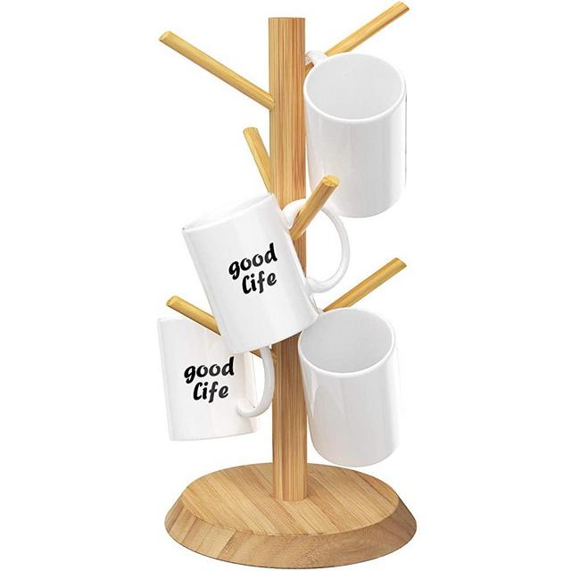 MaxGear Coffee Mug Holder Coffee Cup Holder Mug Tree Mug Rack Coffee Cup Holders for Counter Bamboo Coffee Cup Holder Stand Coffee Cup Holder Wooden with 6 Hooks