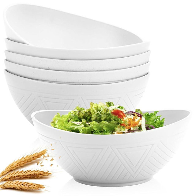 Homienly Wheat Straw Bowls, Large Salad Bowls Set of 6, 60 OZ Large Capacity Serving Bowl for Kitchen, Picnic, Camping,Lightweight Unbreakable Microwave and Dishwasher Safe Big Bowl - White
