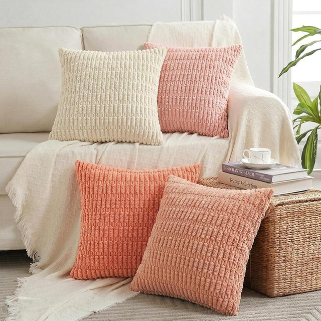 Fancy Homi 4 Packs Decorative Throw Pillow Covers for Living Room Couch Bed, Modern Farmhouse Boho Home Décor Accent Cushion Case, 18" x 18", Pink Series