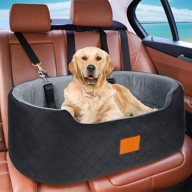Dog Car Seat for Large/Medium Dog, Pet Car Seat for Dogs Under 55 lbs or 2 Small Dogs, Upgraded Dog Booster Seat, Detachable & Washable Travel Bed Dog Seat with Thick Cushion, 2 Safety Leashes