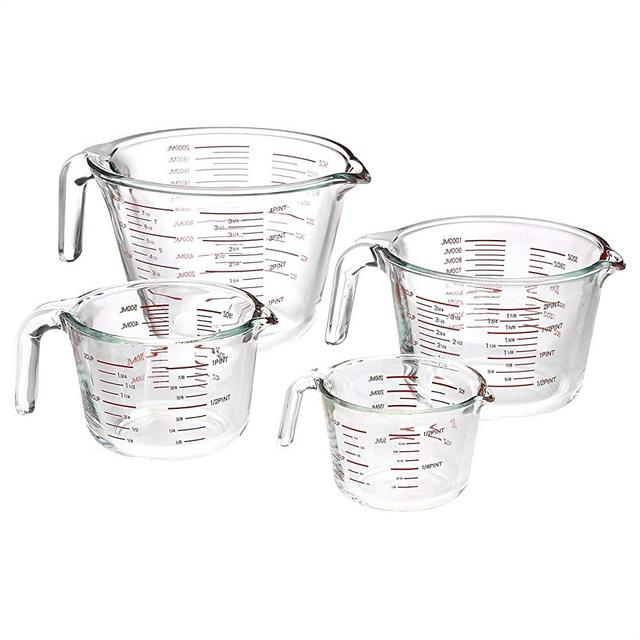 AmazonCommercial Glass Measuring Cup Set, 4 Piece Set Includes 1 Cup, 2 Cup, 4 Cup, and 8 Cup