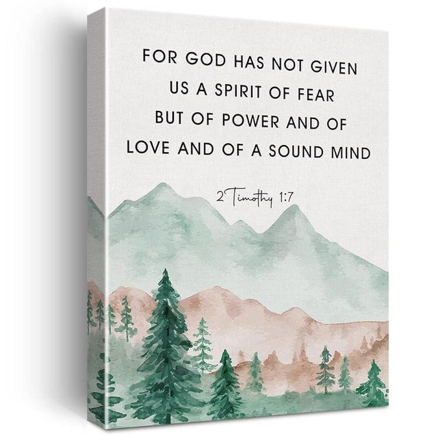 Bible Verse for God Has Not Given Us the Spirit of Fear Canvas Wall Art Christian Office Home Decor 2 Timothy 1:7 Scripture Watercolor Poster Picture Artwork 11.5"x15" (Wooden Framed)