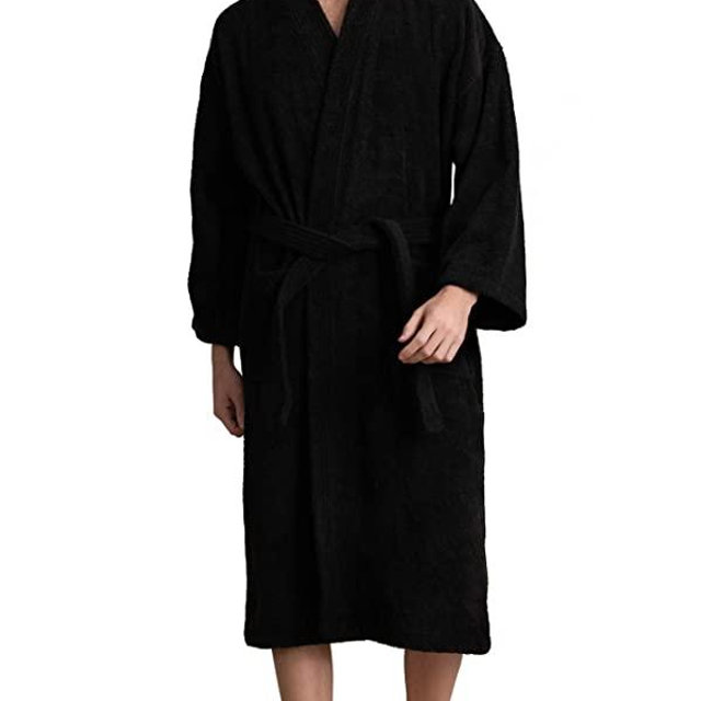 Soft Touch Linen Men's Robe, Turkish Terry Bathrobe, 100% Cotton Kimono Spa Bathrobe