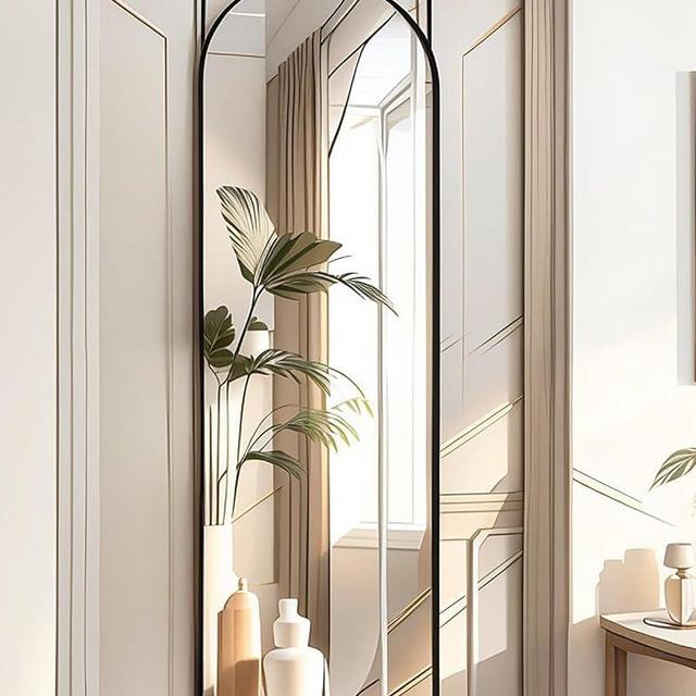 BEVERDY Door Mirror, Full Length Mirror Over The Door, 14"x 48" Hanging Mirror, Arched, Vertical, Wall Mirror, Full Body Mirror, Black