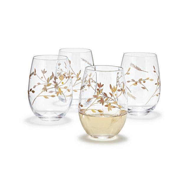 Hotel Collection Gold Floral Etched Stemless Wine Glasses, Set of 4, Created for Macy's