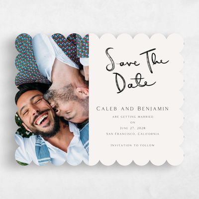 Beige Scalloped Wedding Save the Date - Dunluce Photo