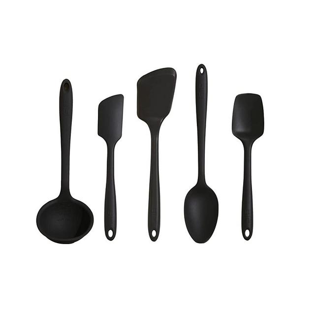 GIR: Get It Right Premium Silicone 5 Piece Utensil Set - Non-Stick Heat Resistant Kitchen Cooking and Serving Utensils - Silicone Spatula, Flip/Turner, and Spoonula - Black