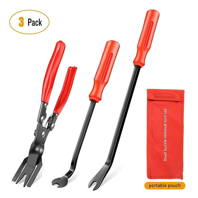 GOOACC 3 Pcs Clip Pliers Set & Fastener Remover - Auto Upholstery Combo Repair Kit with Storage Bag for Car Door Panel Dashboard