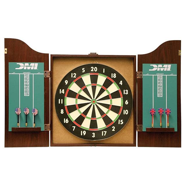 DMI Sports Recreational Dartboard Cabinet Set - Includes Dartboard, Two Dart Sets, and Traditional Chalk Scoring