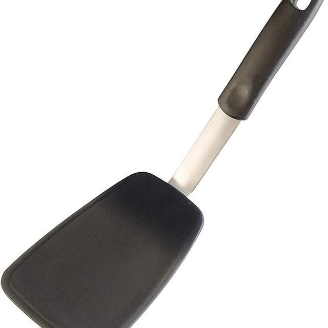 StarPack Premium Flexible Large Silicone Turner Spatula - High Heat Resistant to 600°F, Hygienic One Piece Design, Non Stick Rubber Kitchen Utensil for Fish, Eggs, Pancakes & Cookies (Gray Black)